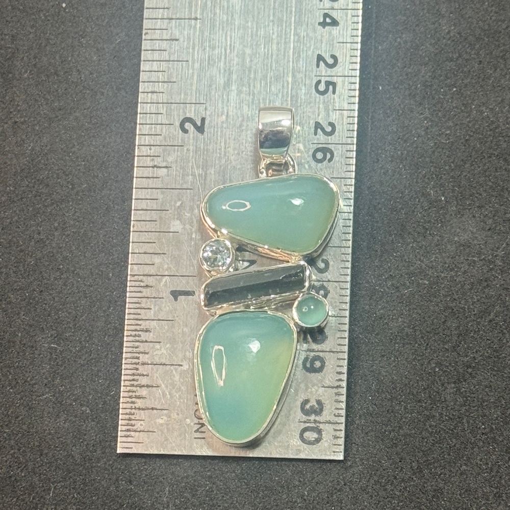 Sterling Silver Sea Glass Style Aqua Pendant - Picture 6 of 6